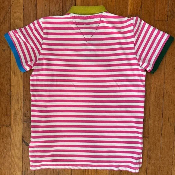 FRADI Men's Pink Striped S/S Polo Shirt Colorful Vibrant 90's Y2K, Size S - Picture 3 of 6